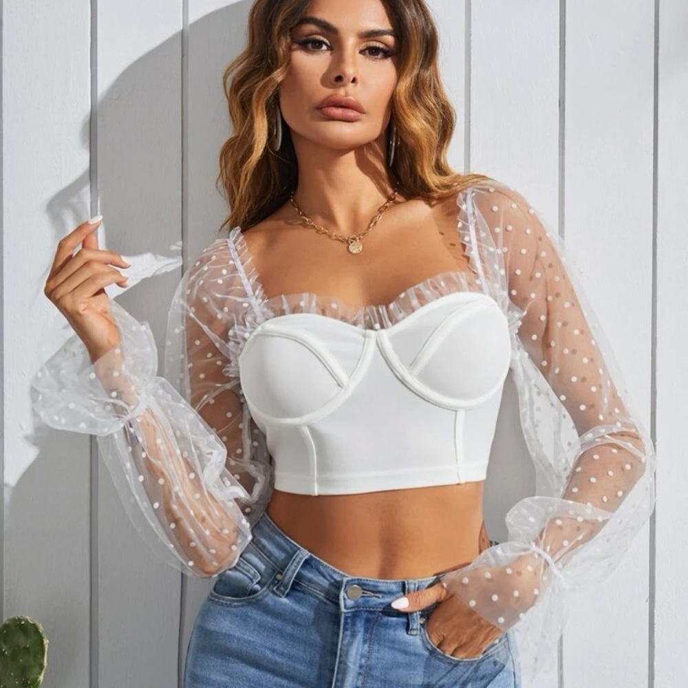 Shein Sheer Sleeve Crop Top